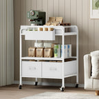 MAHANCRIS Kitchen Island with Storage, 3-Tier Microwave Stand with Wheels | Kitchen Rolling Cart, Kitchen Utility Storage Cart for Coffee Bar, Laundry Room, Office, 31.5 x 23.6 x 42.1 Inches, White