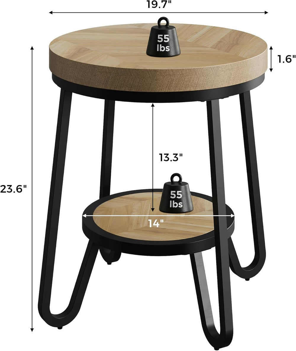 IRONCK Round Side Table, 2 Tier Industrial End Table with Storage Shelf, 19.7...