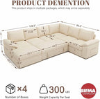 108 Inch Modular Sectional Sofa with Pull Out Bed,U Shaped 7 Seat Sectional Sleeper Sofa with Storage,Sectional Couches for Living Room,Cloud Modular Couch,Removable Sofa Cover,Beige