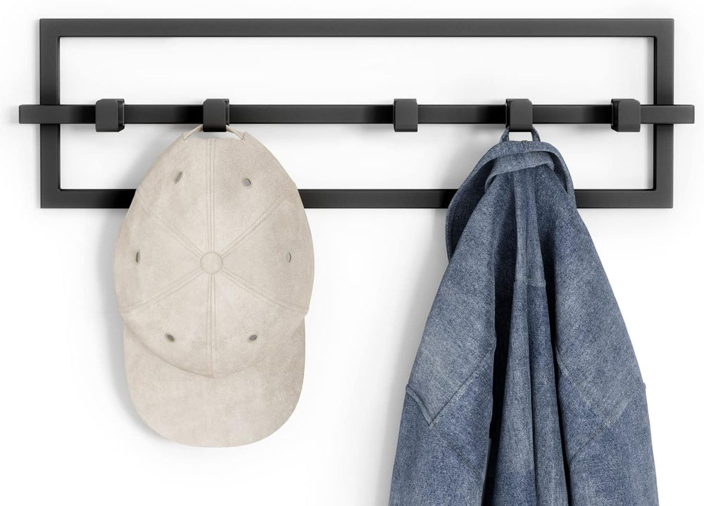 Umbra Cubiko Wall Hooks, Adjustable Steel Coat Rack, 5 Hook, Black