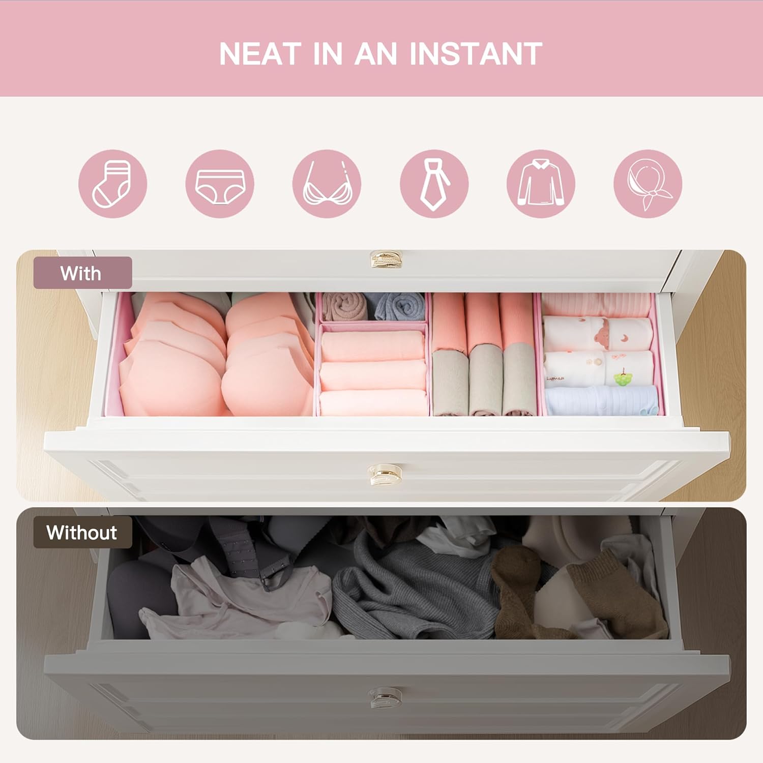 Criusia Drawer Organizer Clothes, 10 Pack Dresser Organizer for Baby Clothes, Underwear, Sock- Foldable Closet Organization and Storage Dividers Bins for Nursery, Bedroom (Pink)
