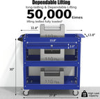 3-Tier Rolling Utility Cart, Metal Heavy Duty Utility Cart on Wheels with Lockable, 330 lb. Load Large Storage Capability Tool Cart for Garage, Warehouse, Repair Shop（Blue）