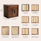 6-Layer Black Walnut Wooden Jewelry Box with Lock and Key, Large Luxury Jewelry Organizer Box for Women, Ideal Christmas Gift for Wife, Mom or Her, Earring & Necklace Storage with Ring Trays
