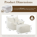 Oversized Bean Bag Chair for Adults, Giant Plush Boneless Bean Bag Couch with Wide Armrests for Bedroom, Living Room & Dorm - Giant Chaise Lounge Chair Indoor & Ottoman, Floor Reading Lounger(Beige)