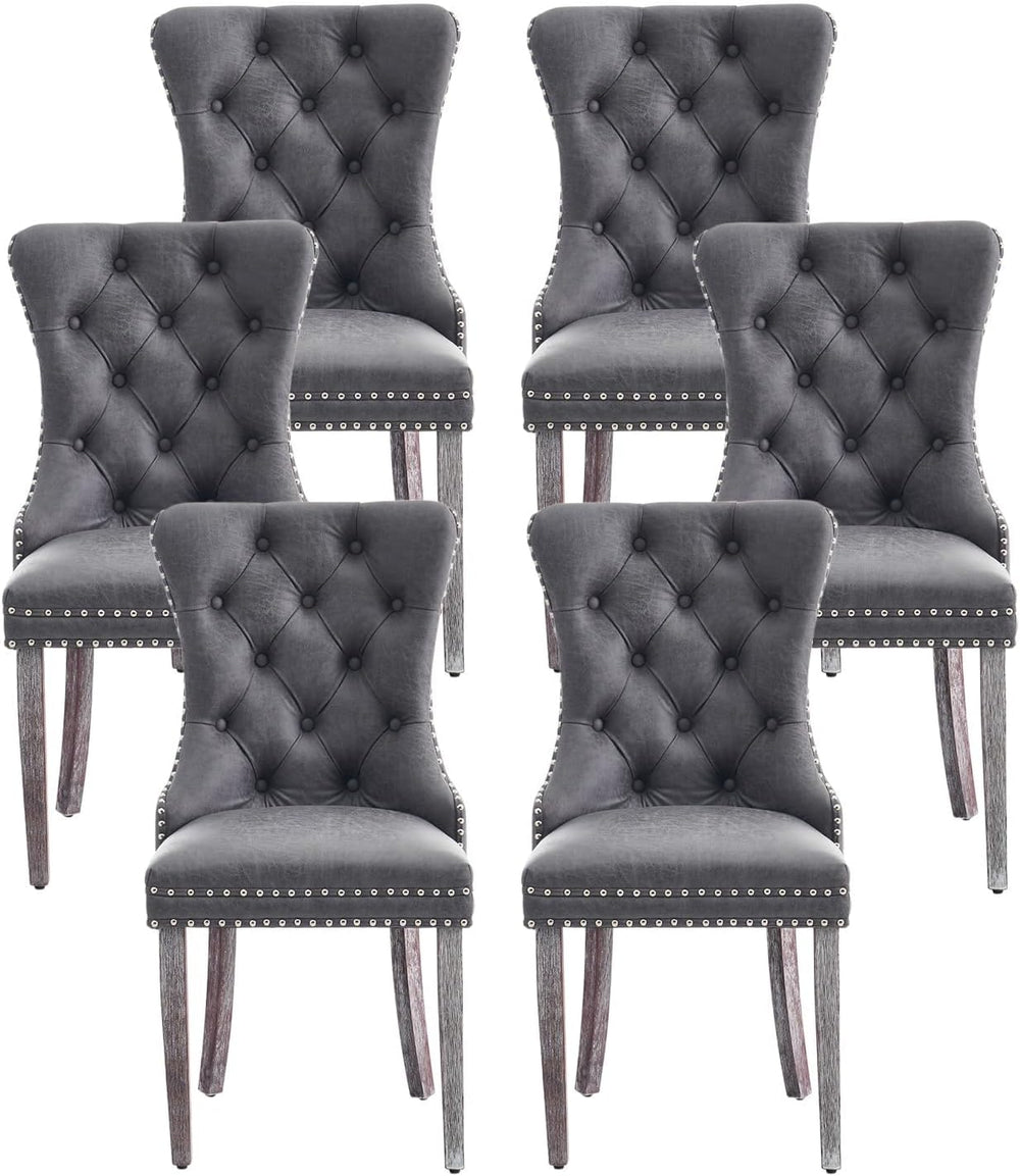 Leather Dining Chairs, Upholstered Dining Room Chairs, Grey, Set of 6 | Dinin...