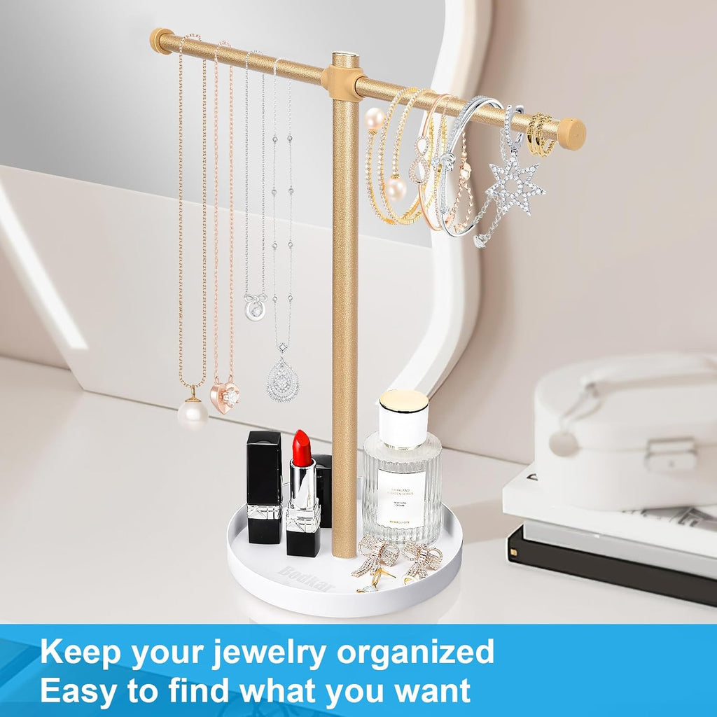 Necklace Stand Aesthetic Necklace Holder: 12.9" Glod Metal Necklace Organizer for Home Decor