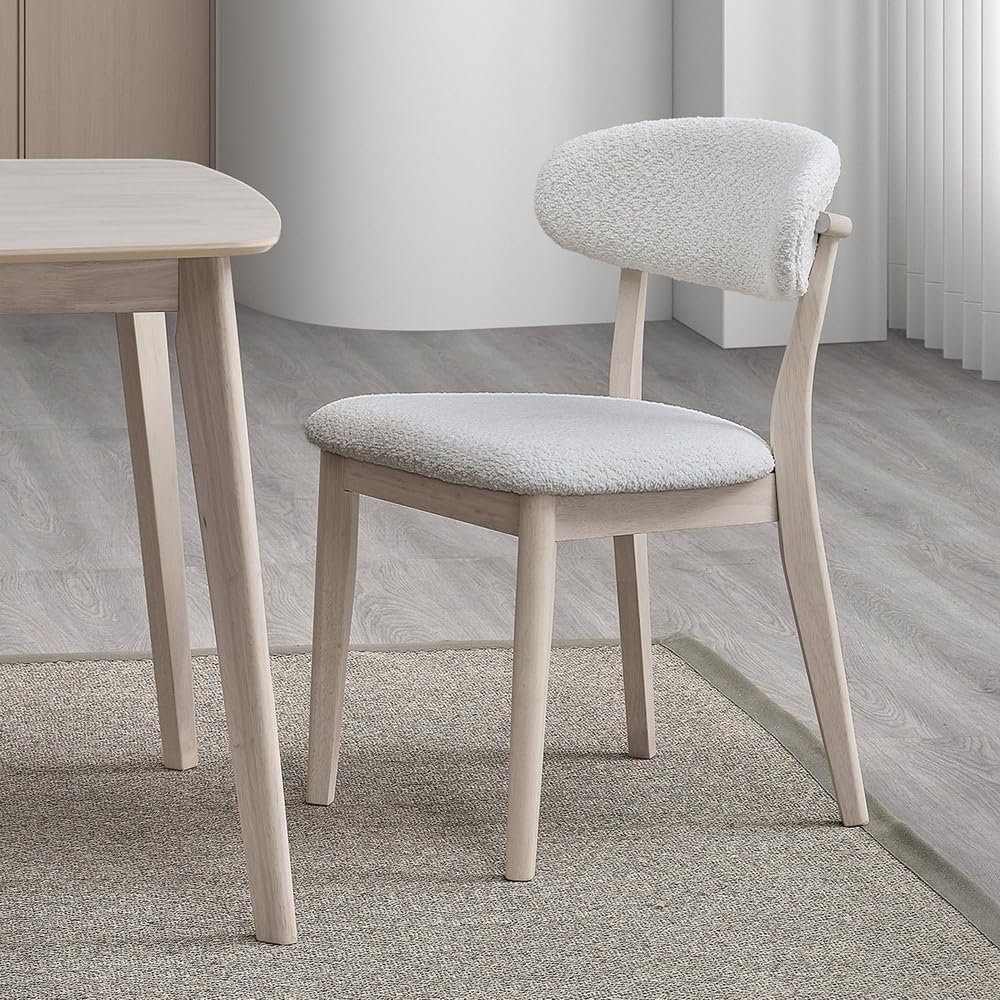 2Pcs Upholstered Wood Dining Chair, White Wash Color