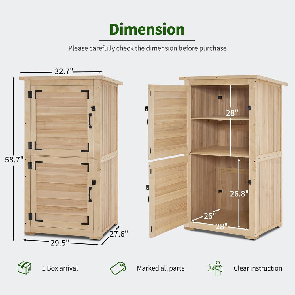 MCombo 30" Deep Wood Sheds & Outdoor Storage, Outside Garden Tool Cabinet Shed with Removable Shelf, Outdoor Storage Cabinet Shed Waterproof for Patio 0786 (Natural)