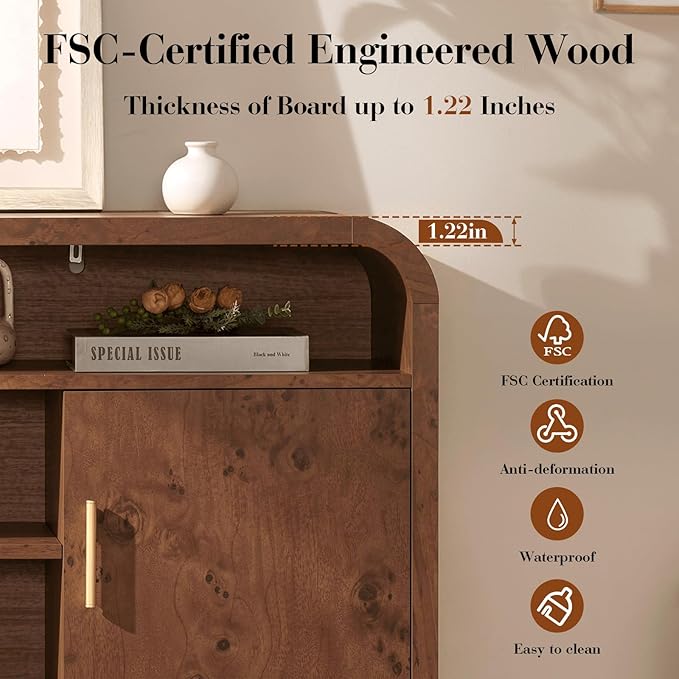 TV Stand for TVs Up to 65'' - [Unique Curved Profile, FSC-Certified Wooden Board] Entertainment Center with Adjustable Shelves and Storage Cabinet Modern Media Console for Living Room