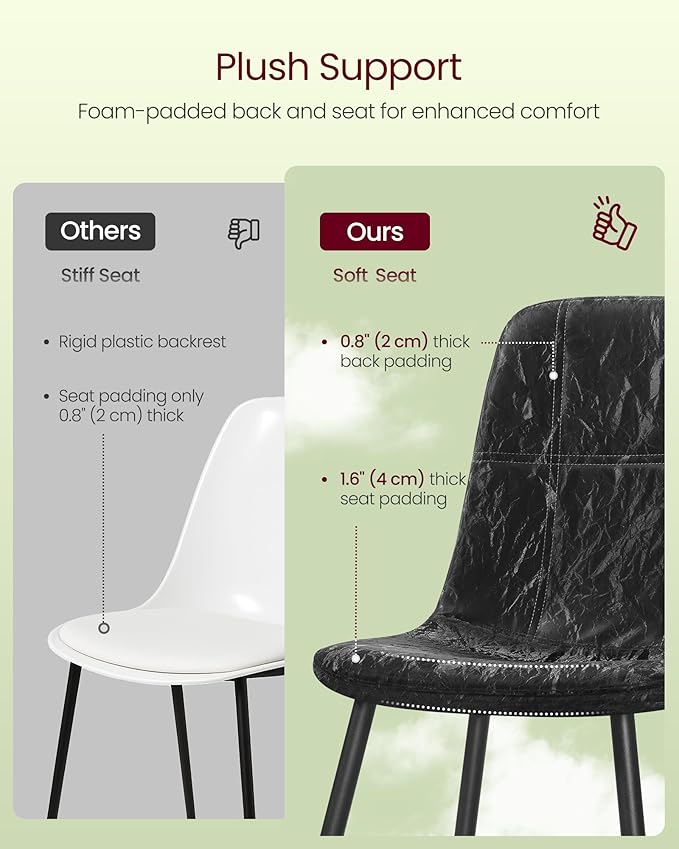 VASAGLE Set of 4 Dining Chairs, Dining Room Kitchen Chairs, Metal Frame, Adju...