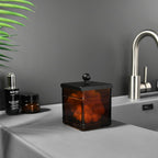 Amber Glass Cotton Jar Holder – Black Lid Elegant Bathroom Storage Canister for Qtips, Cotton Balls, Floss, Makeup Organizer, Vanity & Bathroom Organization