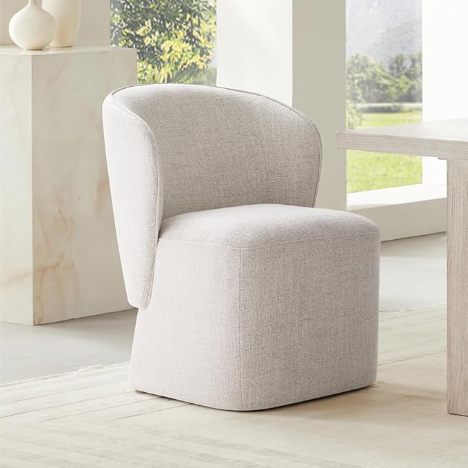 Upholstered Dining Chair with Casters No Assembly Linen DeakChair Wingback Single Sofa for Kitchen Diningroom Bedroom Readingroom,1 PCS,Linen