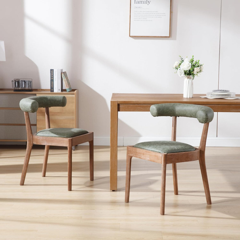 Kmax Dining Room Chairs, Mid-Century Modern PU Kitchen Chairs with Natural Wa...