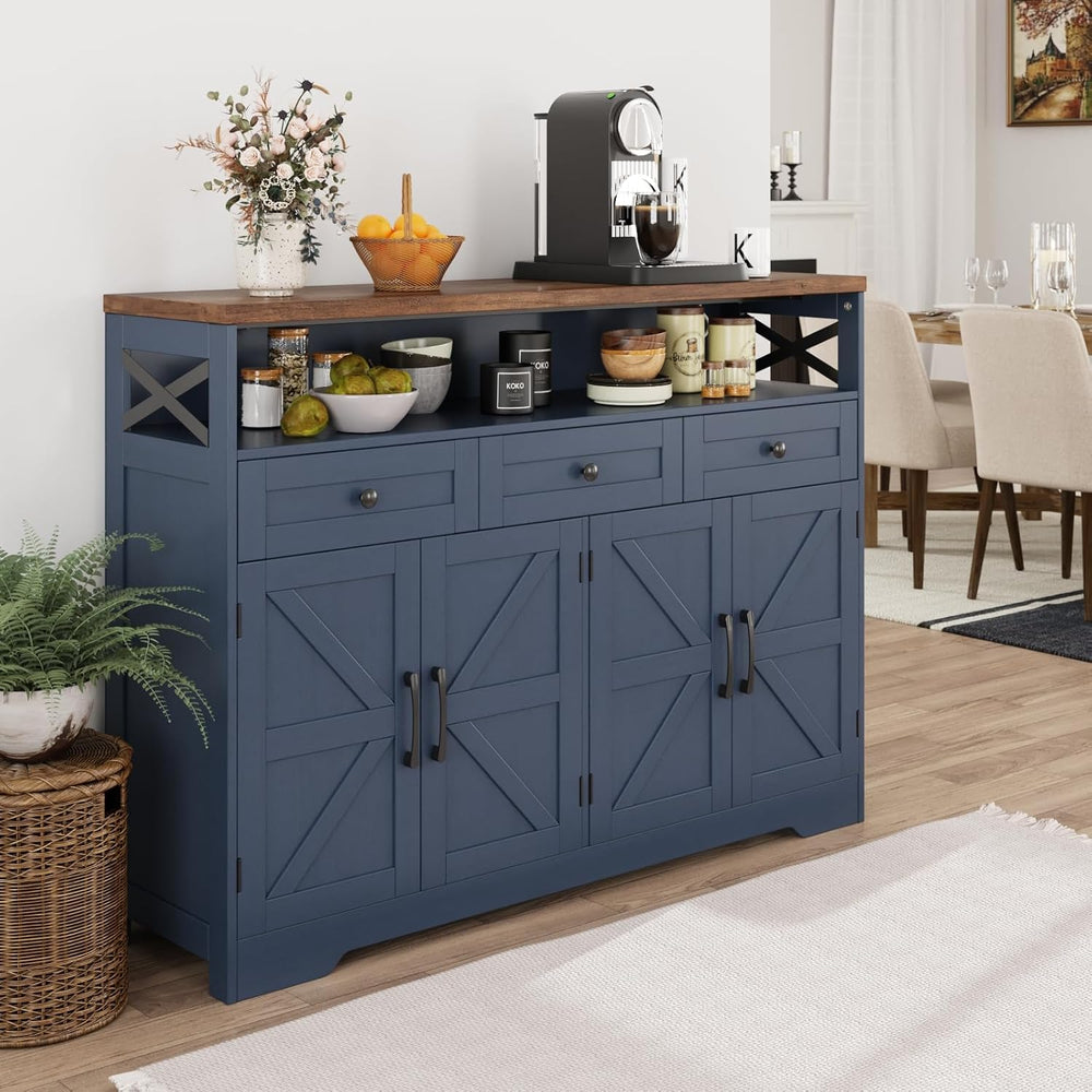 Befrases Farmhouse Buffet Cabinet with Drawers & Open Shelf, Sideboard wi...