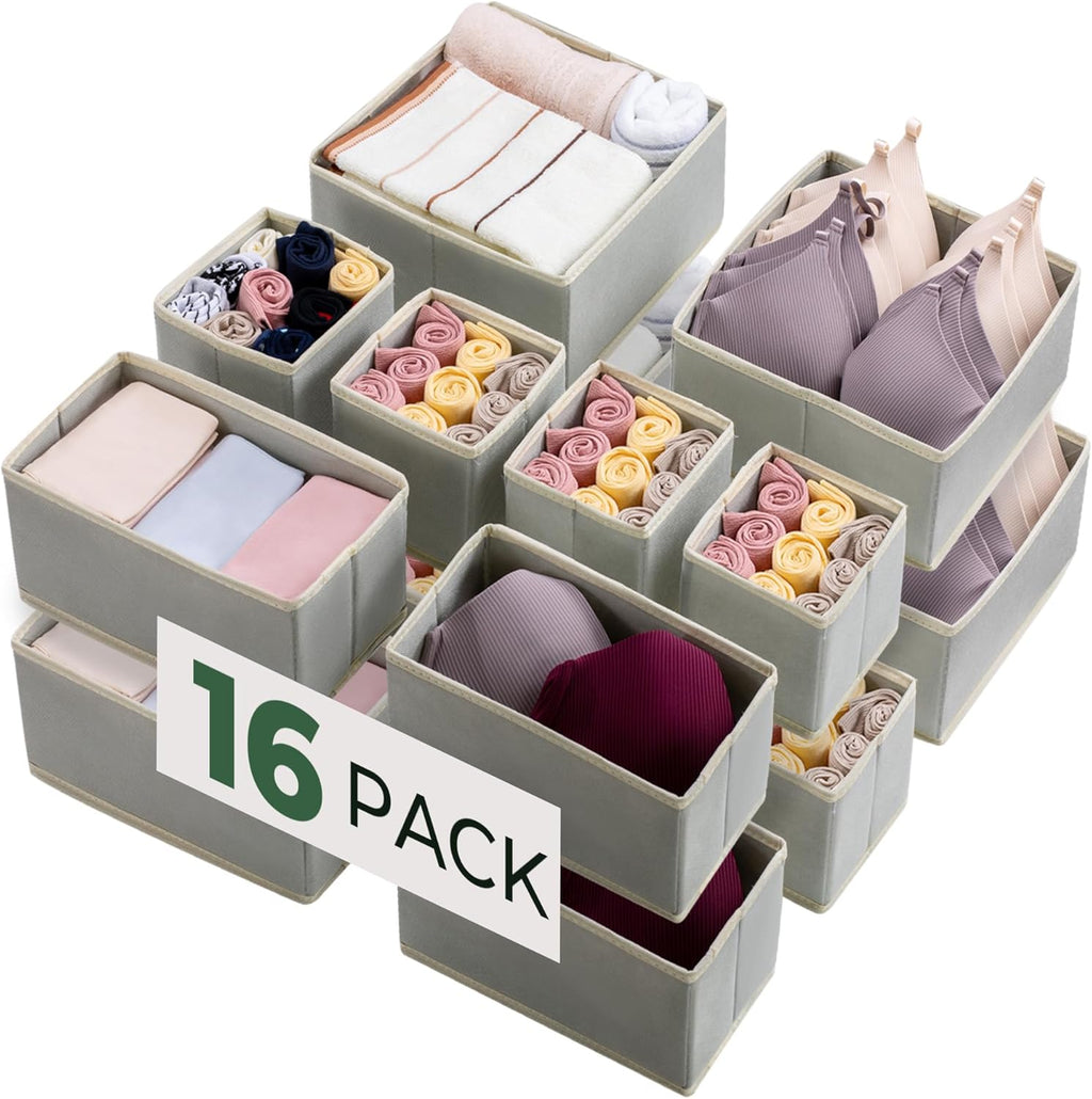 Kootek 16 Pack Drawer Organizer Clothes Dresser Organizers for Clothing | 3 Sizes Bins, Foldable, Breathable Non-Woven Fabric, Closet Organizers and Storage, Easy Assembly, Hold Baby Clothes, Nursery