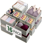 Kootek 16 Pack Drawer Organizer Clothes Dresser Organizers for Clothing | 3 Sizes Bins, Foldable, Breathable Non-Woven Fabric, Closet Organizers and Storage, Easy Assembly, Hold Baby Clothes, Nursery