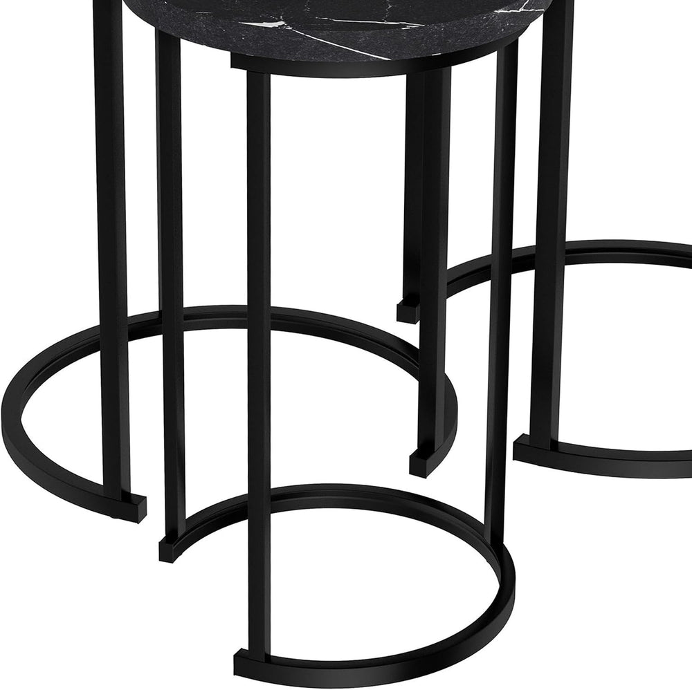 Lavish Home Round Nesting Tables Set of 3, Faux Marble Tabletop, Black
