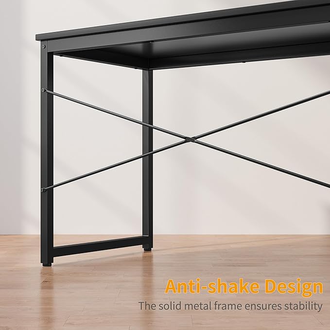 Cubiker Computer Desk 63 inch Home Office Writing Study Desk, Modern Simple Style Laptop Table with Storage Bag, Black