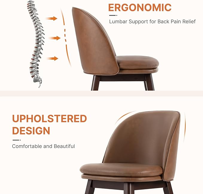Wooden Dining Chairs Set of 2, Faux Leather Upholstered Modern Dining Room Ch...