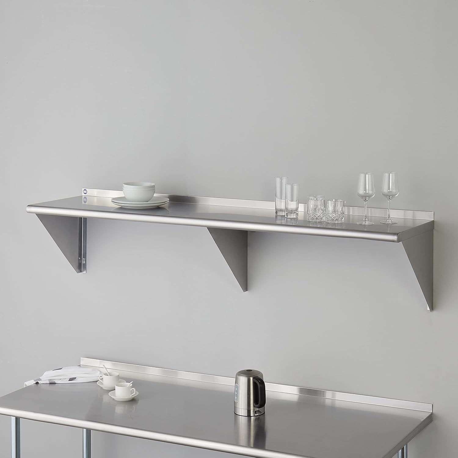 ROCKPOINT Stainless Steel Shelf 18 x 72 Inches 500lb, NSF Metal Commercial Shelves Wall Mount Floating Shelving with Backsplash for Restaurant, Kitchen, Home and Hotel, Silver