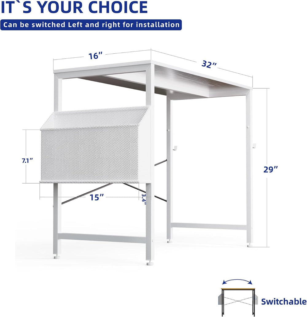 Pamray 32 Inch Computer Desk Small Spaces Desk with Storage Bag for Bedroom W...
