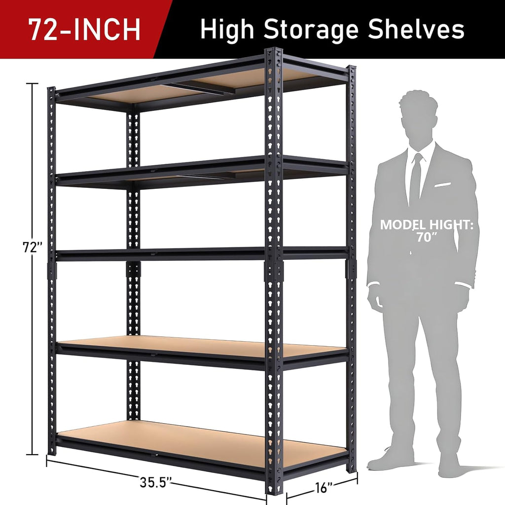 72" H Storage Shelves,Storage Shelves Heavy Duty,2400LBS Metal Shelving Units,Adjustable Garage Shelving Heavy Duty for Garage Storage,Warehouse,16"x35.5"x72