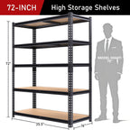 72" H Storage Shelves,Storage Shelves Heavy Duty,2400LBS Metal Shelving Units,Adjustable Garage Shelving Heavy Duty for Garage Storage,Warehouse,16"x35.5"x72