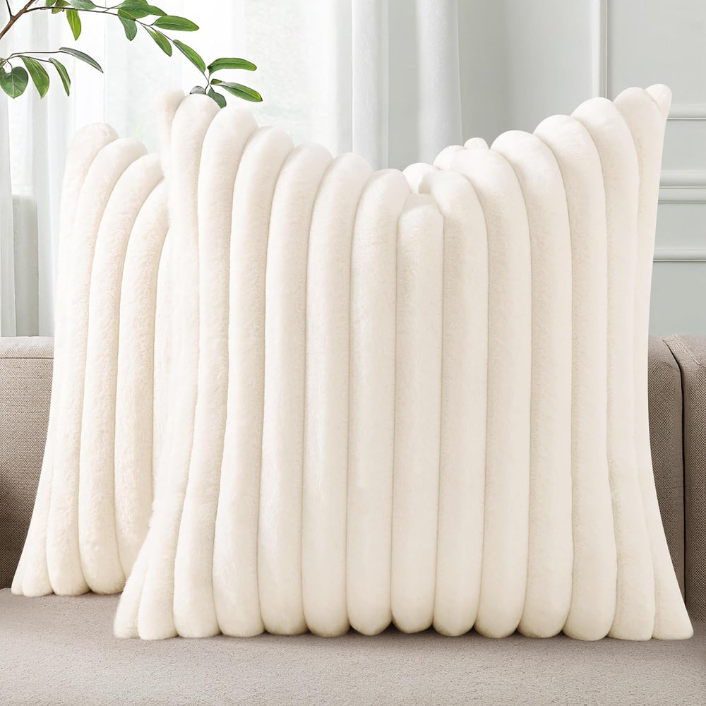 Pallene Faux Fur Decorative Throw Pillow Covers 26x26 Set of 2, Cream White
