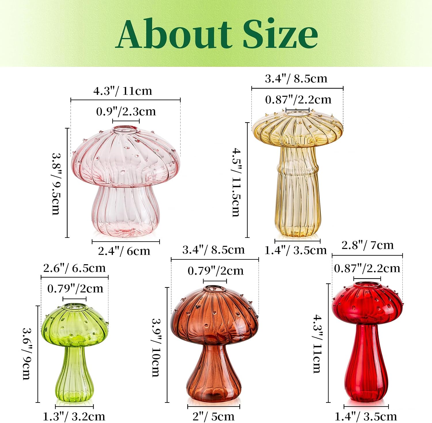 Hewory Glass Mushroom Vase for Flowers, 5pcs Colored Small Bud Flower Vases Unique, Mushroom Propagation Hydroponic Vases, Funky Cottagecore Decor for Home Room Kitchen Office Windowsill Decorations | Propagation Vases, Mushroom Decor, Gifts for Plant