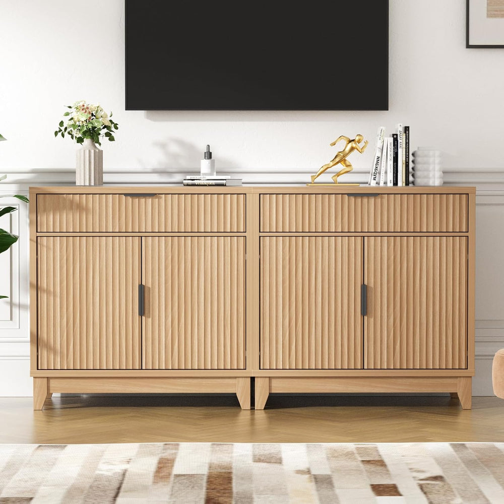 Vabches Fluted Sideboard Buffet Cabinet with Storage, 32" Coffee Bar Con...