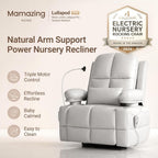MAMAZING Lullapod Power Nursery Recliner Rocking Chair, Triple Motor Power Recliner with HugAssist Armrest, 270° Swivel Glider and Quiet Rocking Chair Nursery with Dual Charging Port and Storage