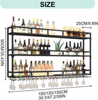 Wall Mounted Wine Rack, Wine Rack Wall Mounted with Wine Glass Rack, Metal Bar Bottle Display Shelf Wine Cups Hanging Holder, for Home Bar Cafe Dining Room Decoration (BLACK, 39.1*10*35.5IN)