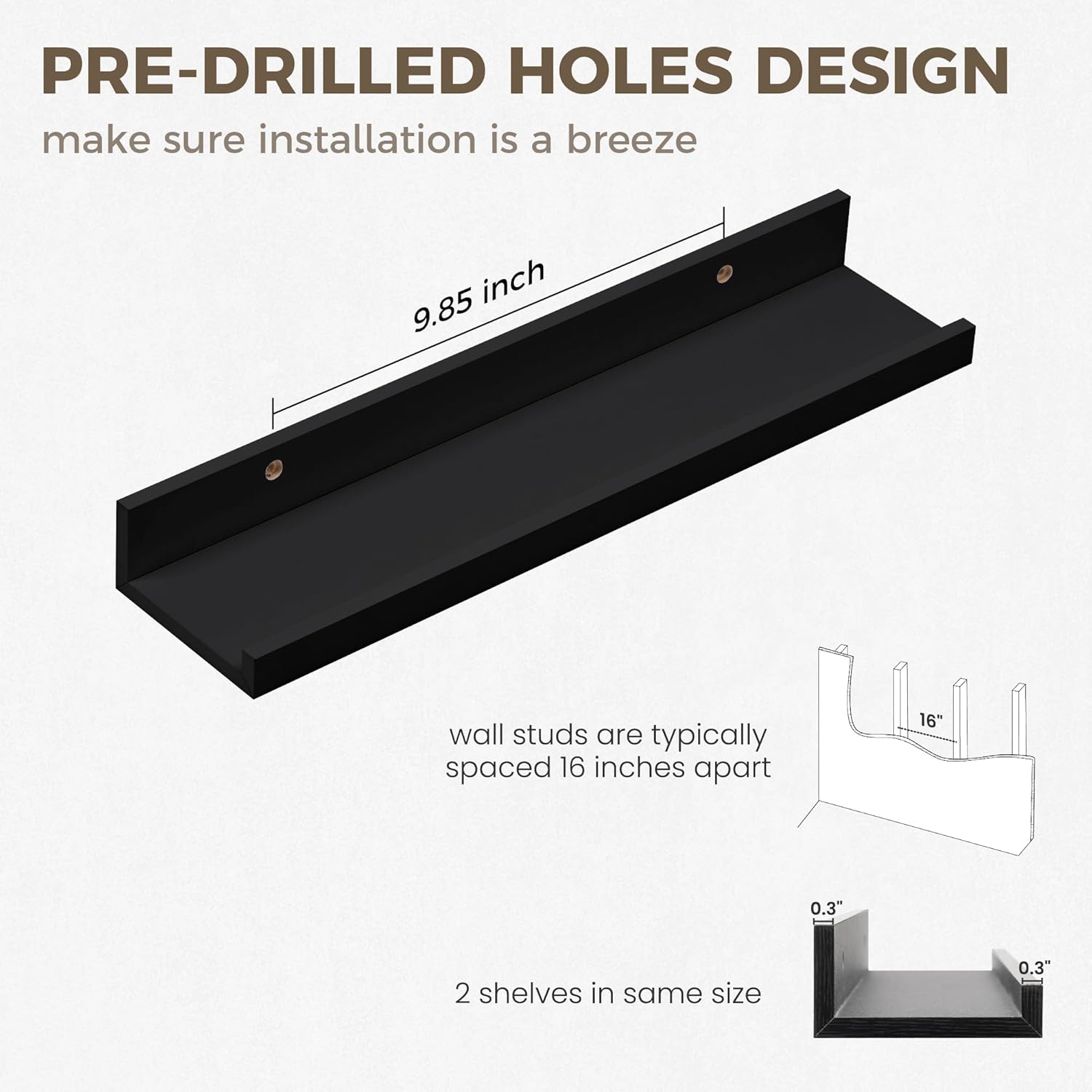 Axeman Black Floating Shelves 16 Inch | Picture Ledge Shelf Set of 2 | Rustic Picture Shelf for Wall with Ledge | Black Wall Shelves with Lip | Photo Ledges