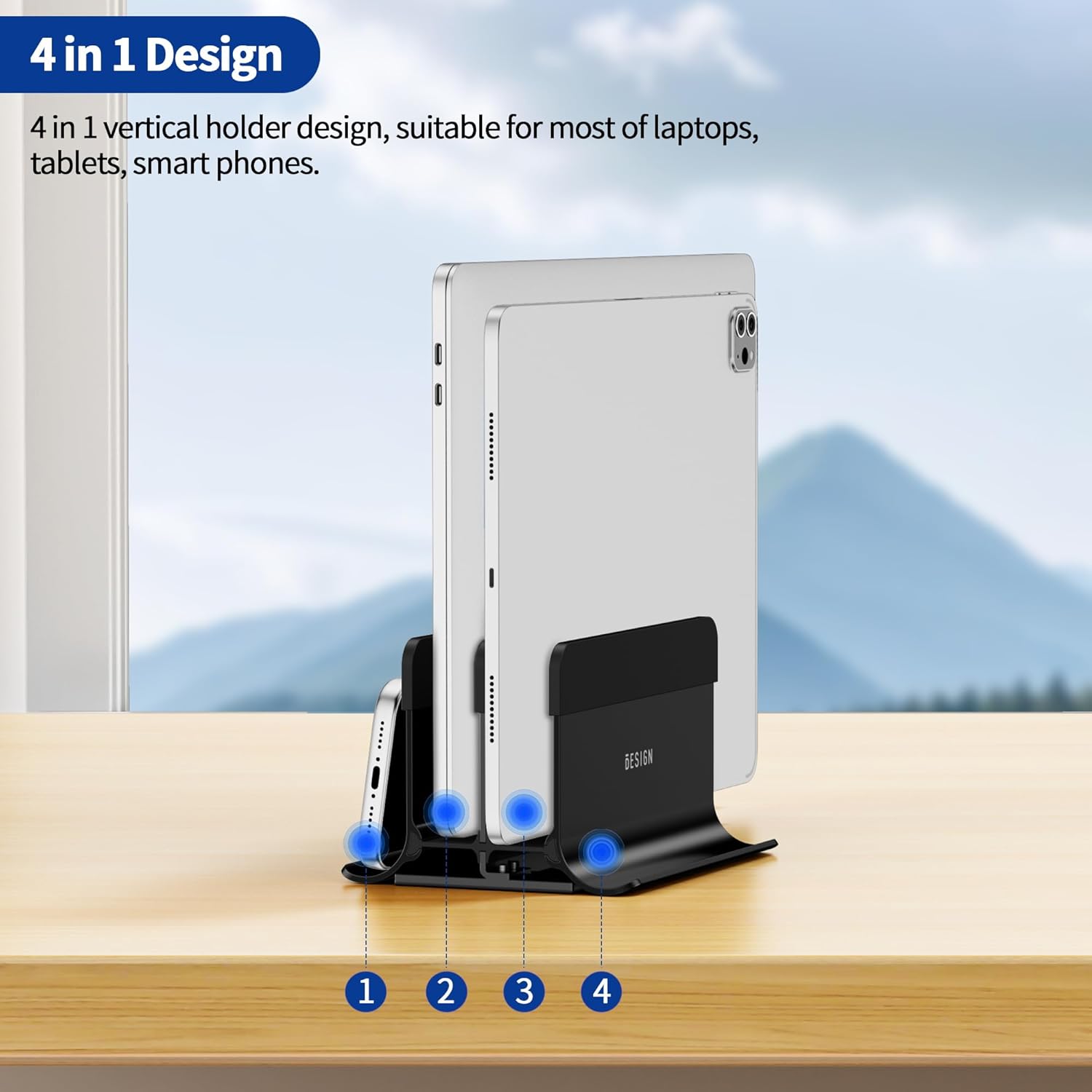 BESIGN LS13 Vertical Laptop Stand Holder for Desk, 4 in 1 Desktop Stand Holder for Laptops, Tablets, Smart Phones