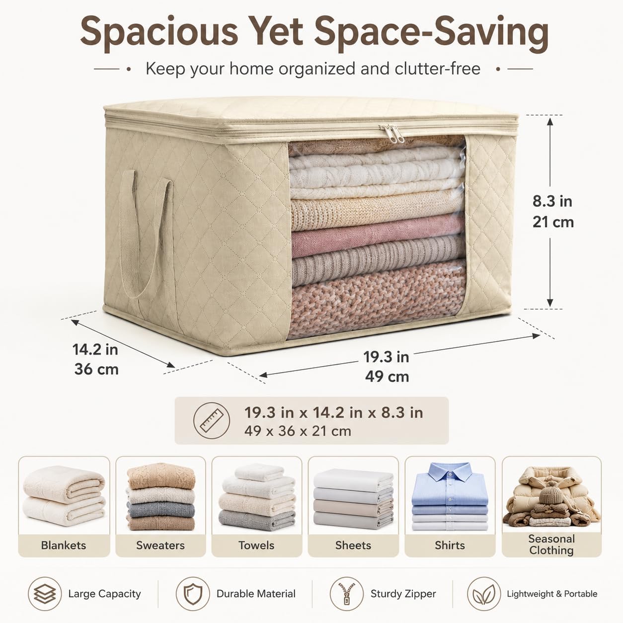 Storage Bags,Clothes Blanket Storage Bins Foldable Closet Organizers with Reinforced Handle for Home Dorm Storage and Organization,Fabric Bags for Organizing Sheets,Clothing (Beige,1)