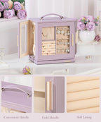 Homde Christmas Gifts Jewelry Box 360° Rotating, Necklace Earring Organizer with Transparent Window, Mirror, 7 Drawers, Large Ring Display Storage Case for Girls Women (Grey Purple)