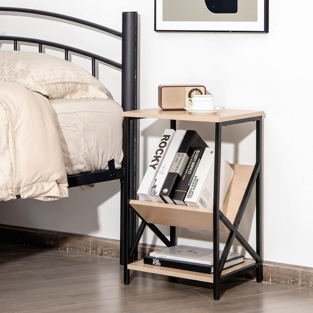 Tangkula Industrial Side Table, 3-Tier Accent End Table with Small Book Recor...