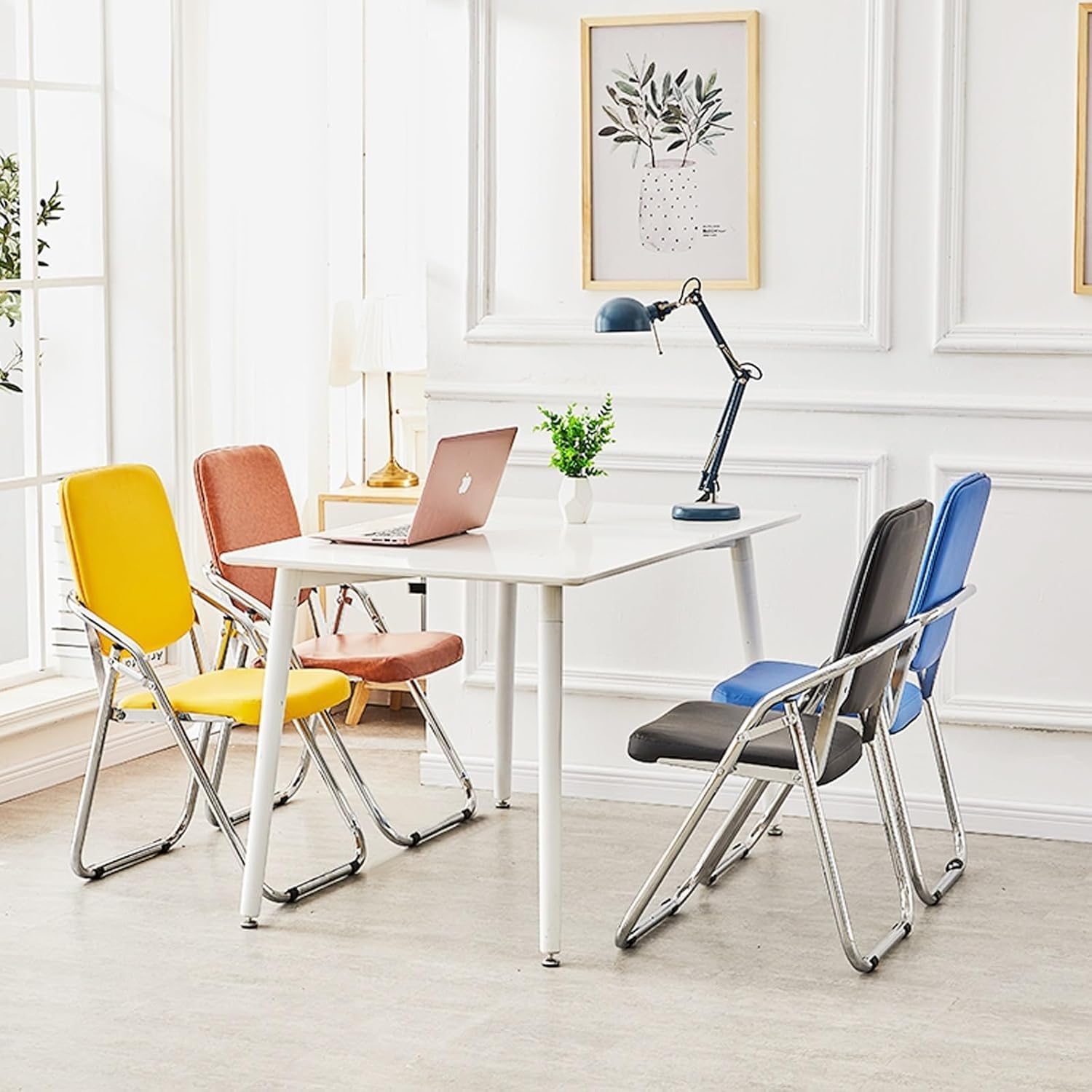 Folding Chairs with Padded Cushion and Enlarge Backrest, Metal with Comfortable Cushion for Home and Office,(Black)