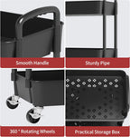 Sywhitta 4-Tier Plastic Rolling Utility Cart with Handle, Multi-Functional Storage Trolley for Office, Living Room, Kitchen, Movable Storage Organizer with Wheels, Black