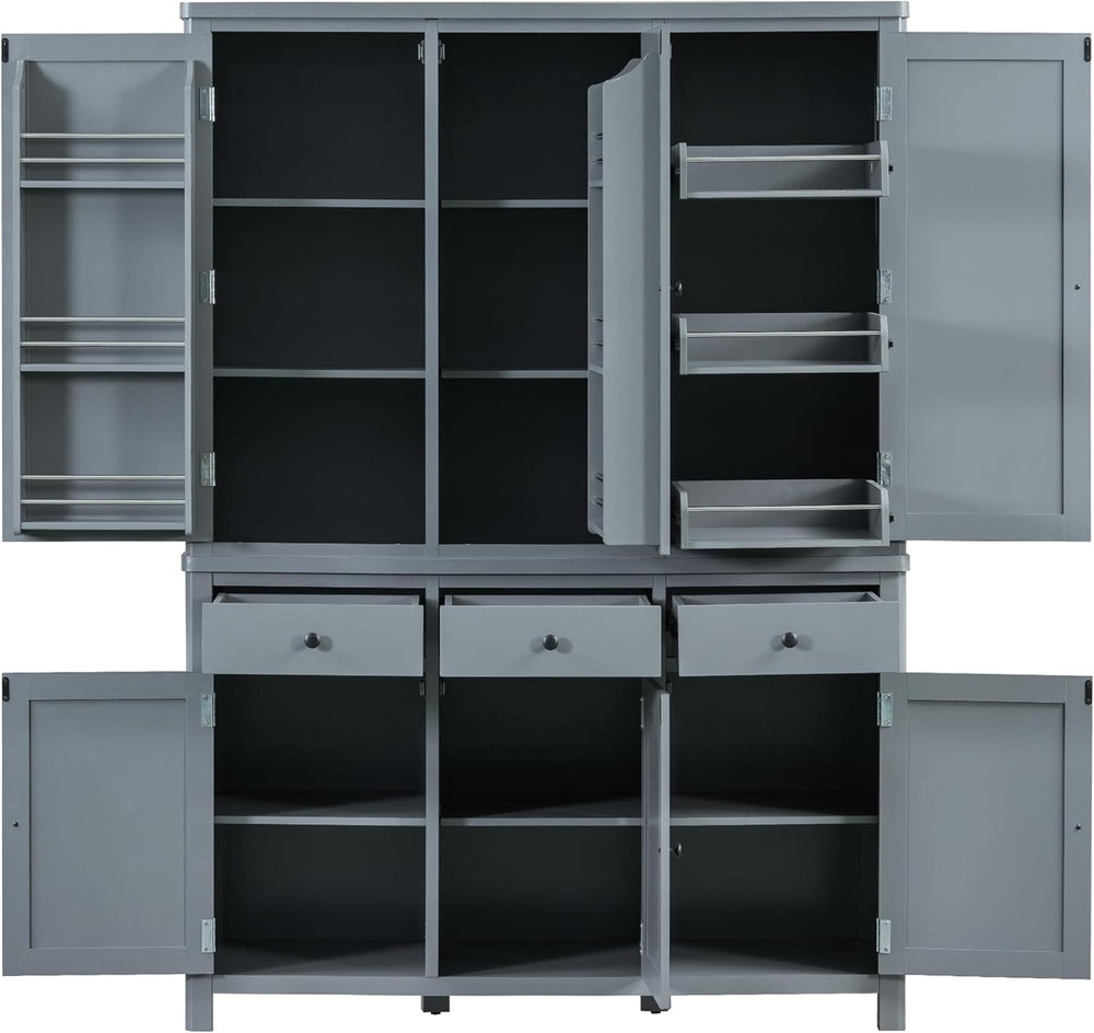 Merax 74.8'' Tall Kitchen Pantry Storage Cabinet with 6 Doors, 3 Draw...