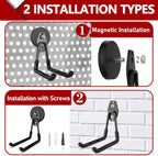 3-H Heavy Duty Magnet Garage Hooks 4 Pack, Extra Large Strong Magnetic Hooks for Hanging Cordless Power Drill, Utility Magnetic Tool Holder for Metal Cabinet, Steel Pegboard, Toolbox, Garage(Black)
