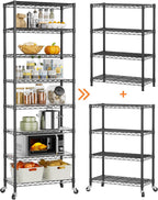 8 Tier Shelves Storage Shelf Wire Closet Bathroom Organizers Metal Pantry Kitchen Garage Shelving Unit Laundry Room Organization Home Rack Net Basket Black with Wheels 12”D X 22”W X 74.2”H