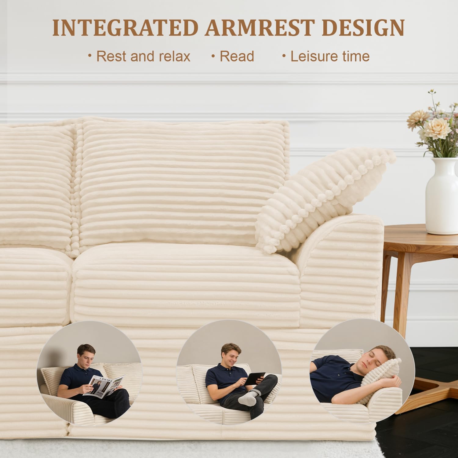 Upgrade Boneless Couch with Storage, Extra Deep&High Seat Modular Sectional Sofa 2 Seater Loveseat Sofa with Ottoman, Tool-Free Assembly Sectional Couches for Living Room Bedroom Apartment
