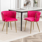 Velvet Dining Chairs Set of 2, Modern Upholstered Dining Chairs with Gold Metal Legs for Dining Room, Vanity, Kitchen, Living Room(Rose Red)