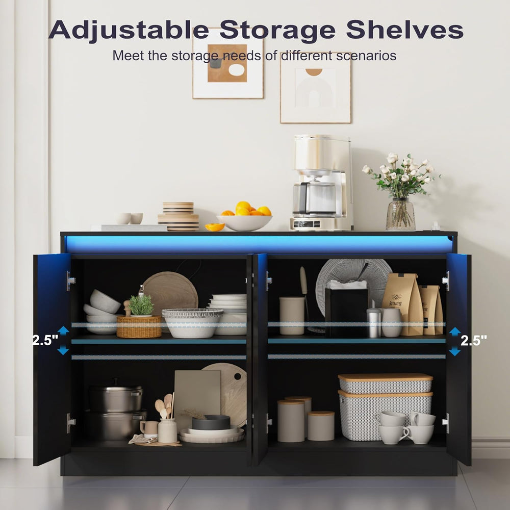 Furnify 51" W Buffet Cabinet with 4 Doors, High Gloss Sideboard Coffee B...