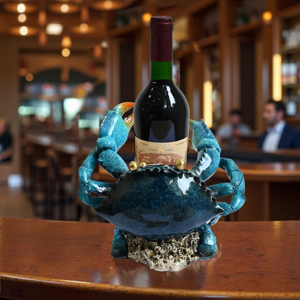 Crab Wine Bottle Holder Countertop Coastal Kitchen Decor Beach Themed | Unique Wine Rack Marine Nautical Kitchen Decor Funny Ocean Centerpieces for Tables Cabinet Beachy Decor Gift for Ocean Lovers