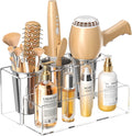 HIIMIEI Hair Tool Organizer, Acrylic Hair Dryer Holder, Bathroom Countertop Blow Dryer Stand Storage, Vanity Organizer for Accessories, Makeup, Flat Irons, Curling Irons, and Toiletries (Clear)