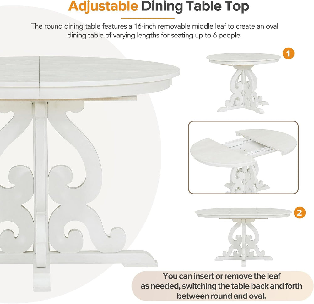 Extendable Dining Table Set for 4-6, Farmhouse Kitchen Table Set with Extenda...