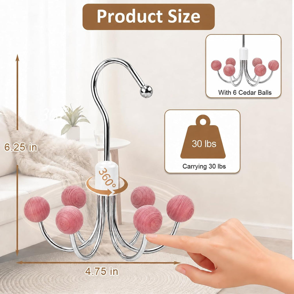 6-Pack 360° Swivel Hoodie & Purse Organizer with Cedar Balls, Multi-Purpose Closet Storage Hanger for Hoodies, Bags, Scarves, Hats, Space Saving, Anti-Slip, Ideal for Dorm, Apartment & Travel