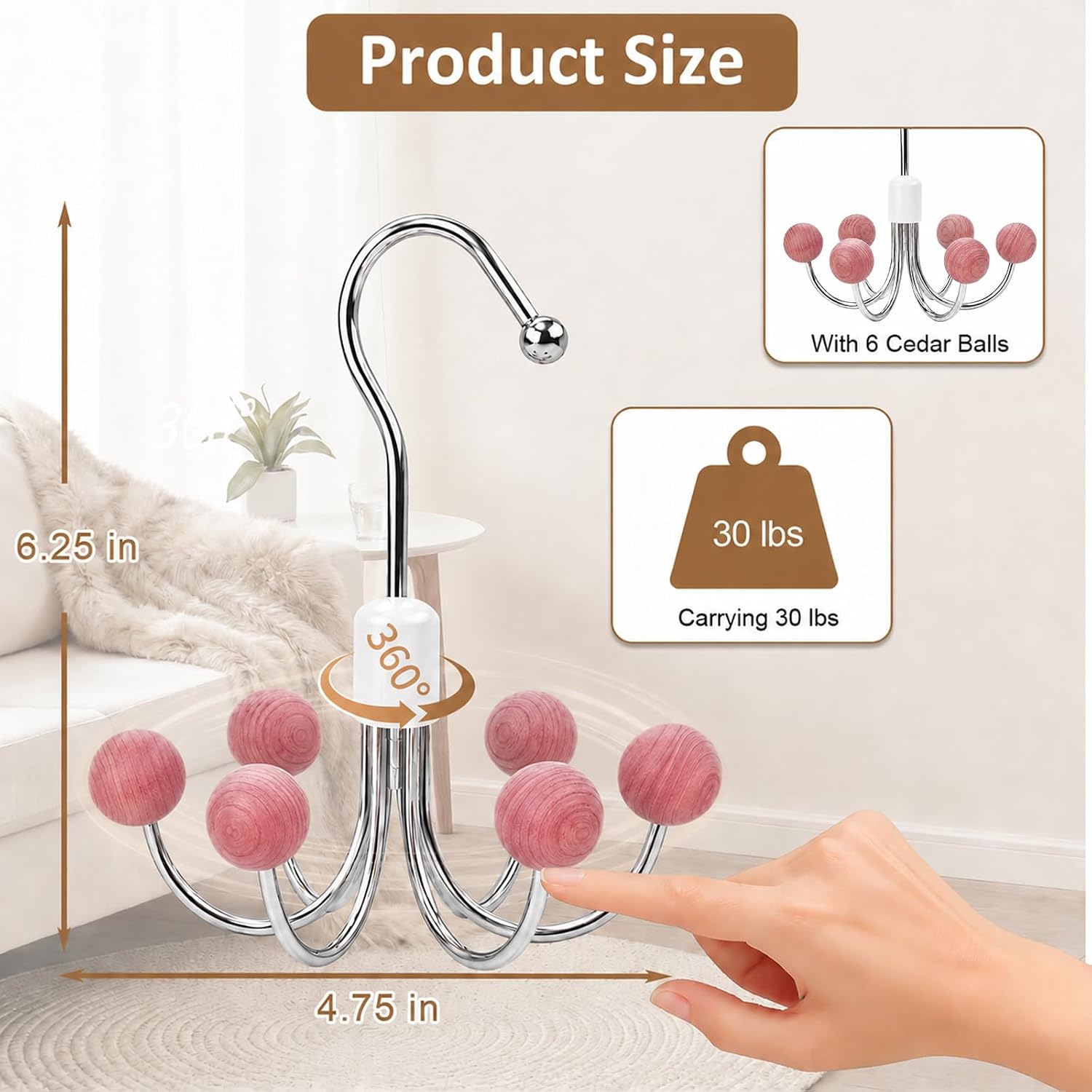 6-Pack 360° Swivel Hoodie & Purse Organizer with Cedar Balls, Multi-Purpose Closet Storage Hanger for Hoodies, Bags, Scarves, Hats, Space Saving, Anti-Slip, Ideal for Dorm, Apartment & Travel